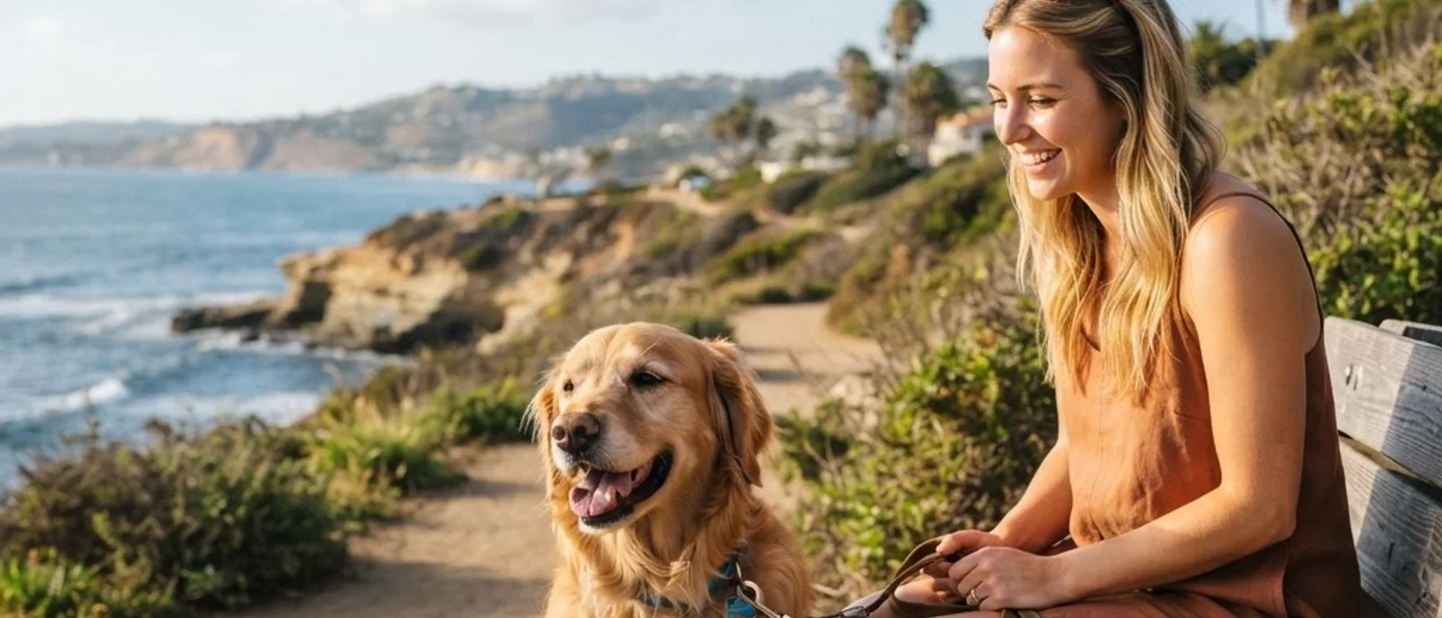A trainer greeting a dog at a friendly evaluation